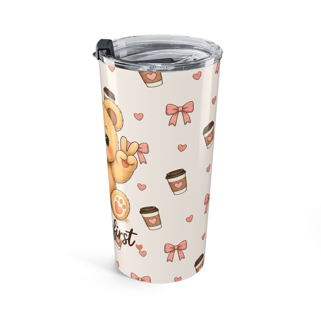 Cute Teddy Bear Coffee Tumbler | Coquette Bow Aesthetic Iced Coffee Cup | Girly 20oz Travel Mug | Coffee Lover Gift | Insulated Travel Cup for Coffee Lovers