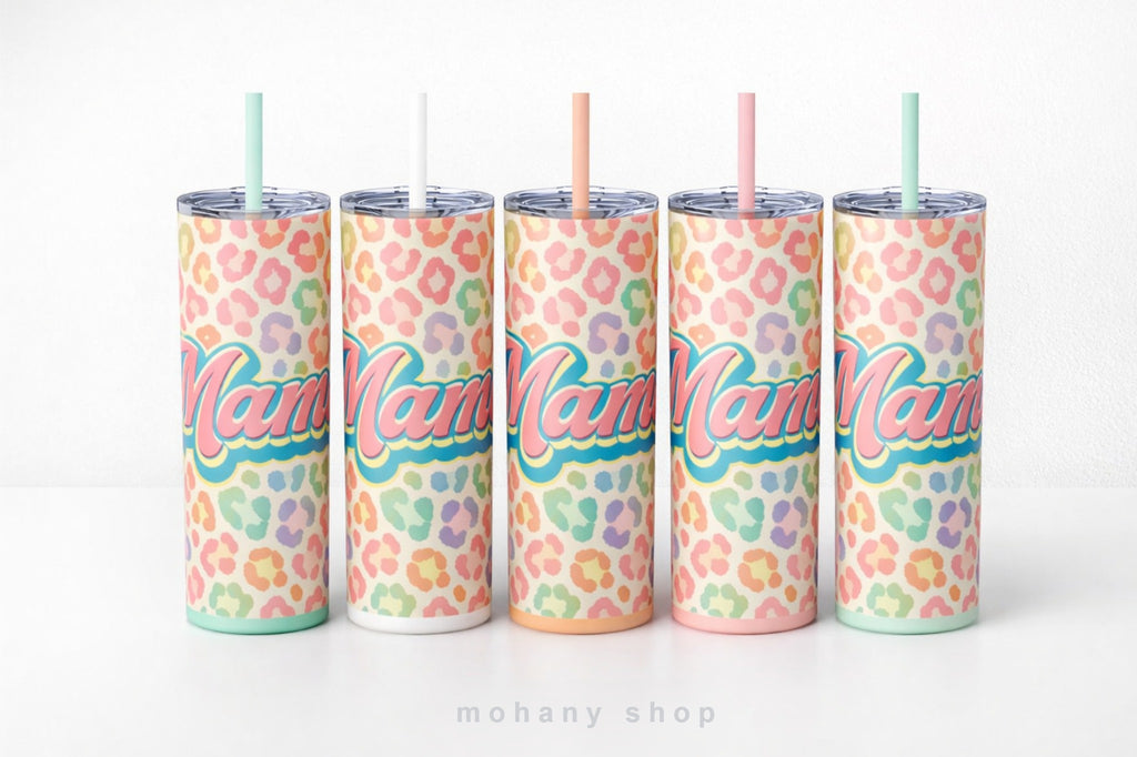 Mama Leopard Print 20 oz Skinny Tumbler | Personalized Style Cup | Insulated Stainless Steel | Gift for Mom | Fits Car Cup Holder