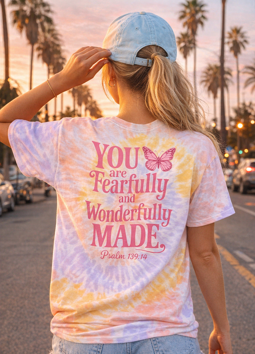 Faith-Inspired Tie-Dye T-Shirt | Fearfully & Wonderfully Made | Soft Cotton Graphic Tee for Women | Tie-Dye Tee