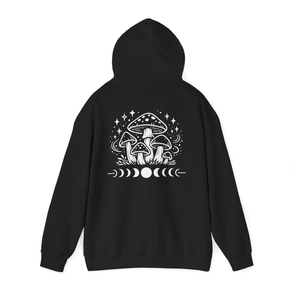 Mystical Mushroom Moon Phases Hoodie | Boho Aesthetic Witchy Sweatshirt | Cottagecore Graphic Hoodie | Cozy Trendy Pullover