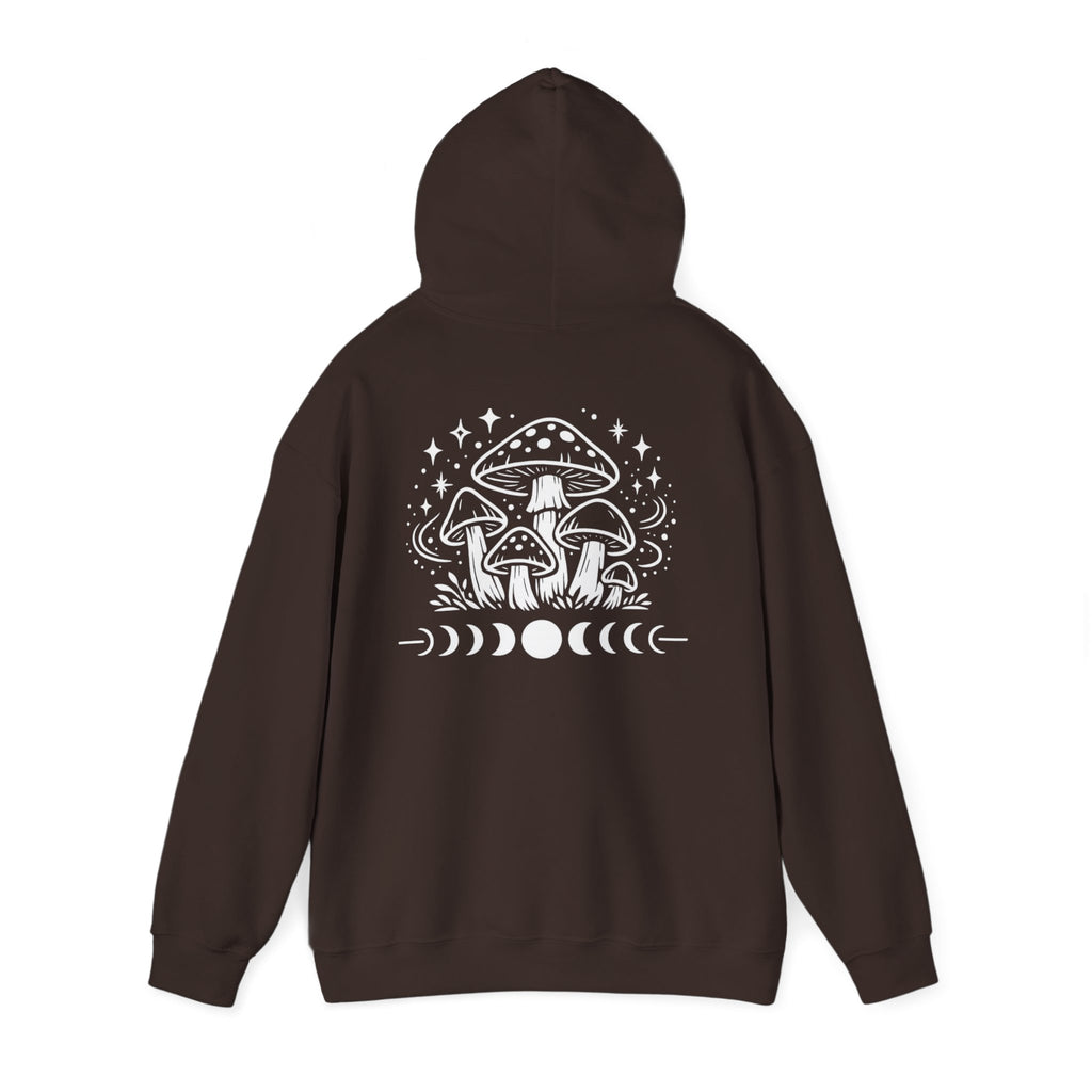 Mystical Mushroom Moon Phases Hoodie | Boho Aesthetic Witchy Sweatshirt | Cottagecore Graphic Hoodie | Cozy Trendy Pullover