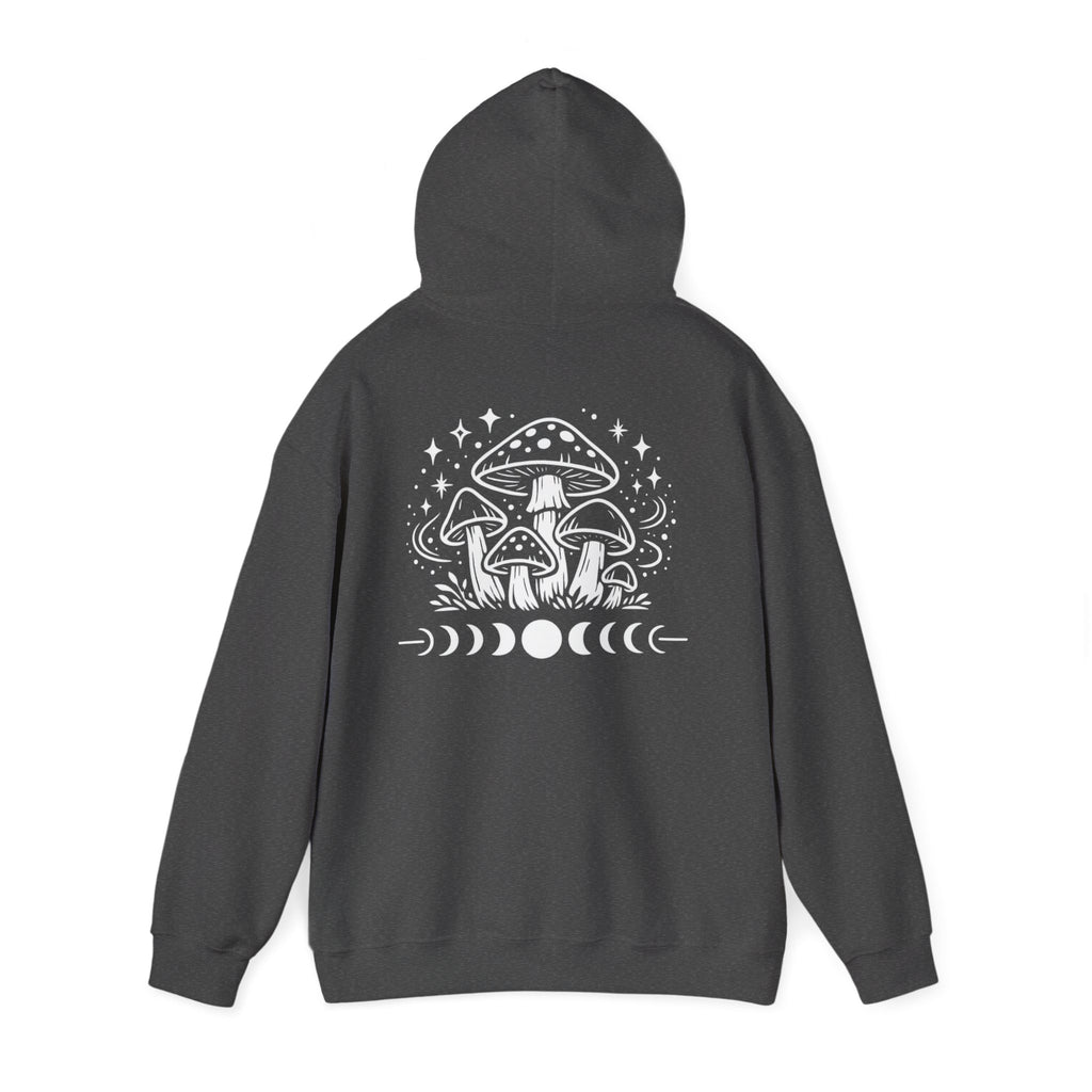 Mystical Mushroom Moon Phases Hoodie | Boho Aesthetic Witchy Sweatshirt | Cottagecore Graphic Hoodie | Cozy Trendy Pullover