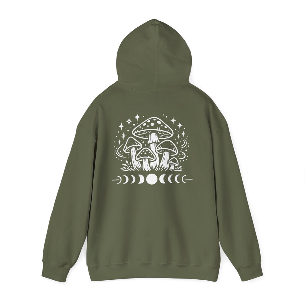 Mystical Mushroom Moon Phases Hoodie | Boho Aesthetic Witchy Sweatshirt | Cottagecore Graphic Hoodie | Cozy Trendy Pullover