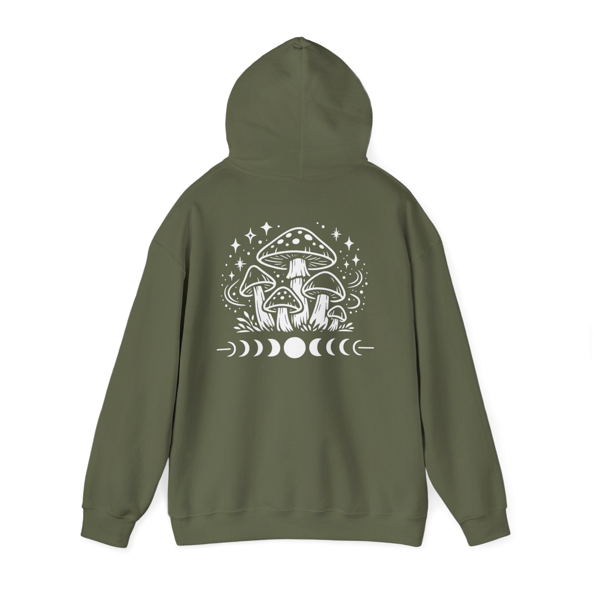 Mystical Mushroom Moon Phases Hoodie | Boho Aesthetic Witchy Sweatshirt | Cottagecore Graphic Hoodie | Cozy Trendy Pullover