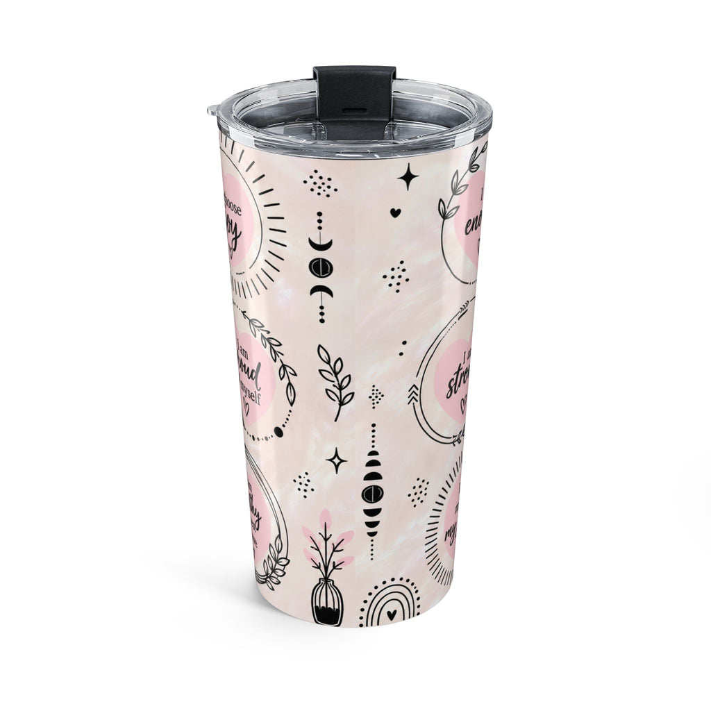 Mom Daily Affirmations 20oz Tumbler | Pink Boho Mama Cup | Insulated Stainless Steel Travel Mug with Lid | Inspirational Pink Travel Cup