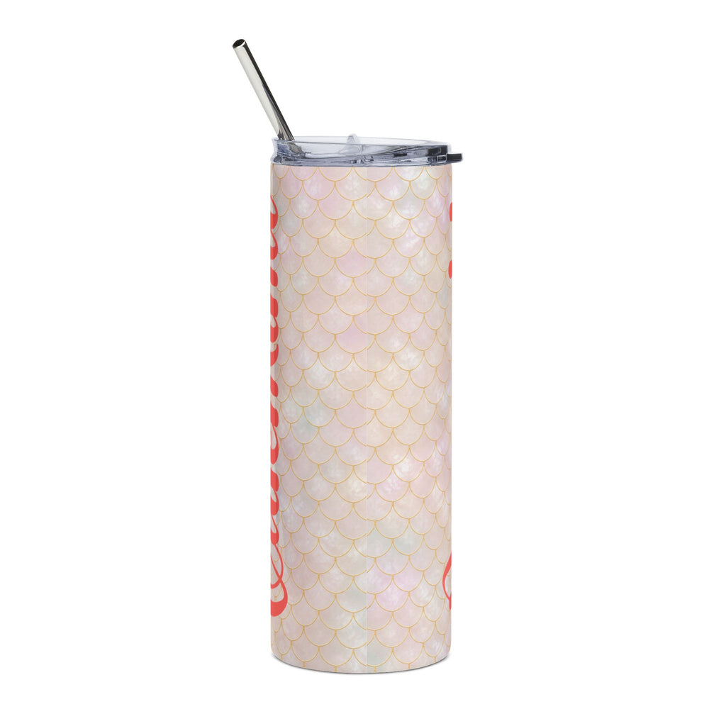 Personalized Mermaid Scales Tumbler | Custom Name Skinny Tumbler 20oz | Pearly Gold Aesthetic Insulated Cup | Beach Summer Gift for Her