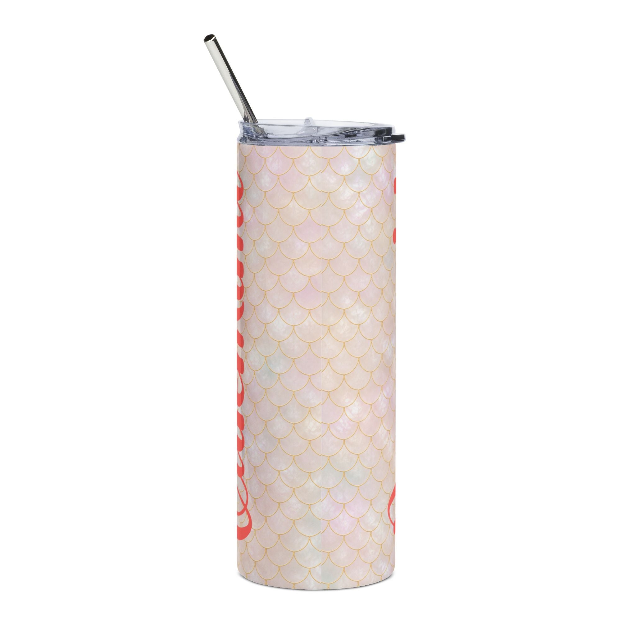 Personalized Mermaid Scales Tumbler | Custom Name Skinny Tumbler 20oz | Pearly Gold Aesthetic Insulated Cup | Beach Summer Gift for Her