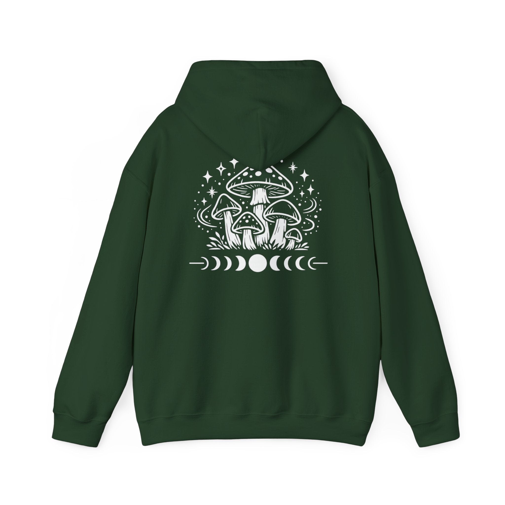 Mystical Mushroom Moon Phases Hoodie | Boho Aesthetic Witchy Sweatshirt | Cottagecore Graphic Hoodie | Cozy Trendy Pullover
