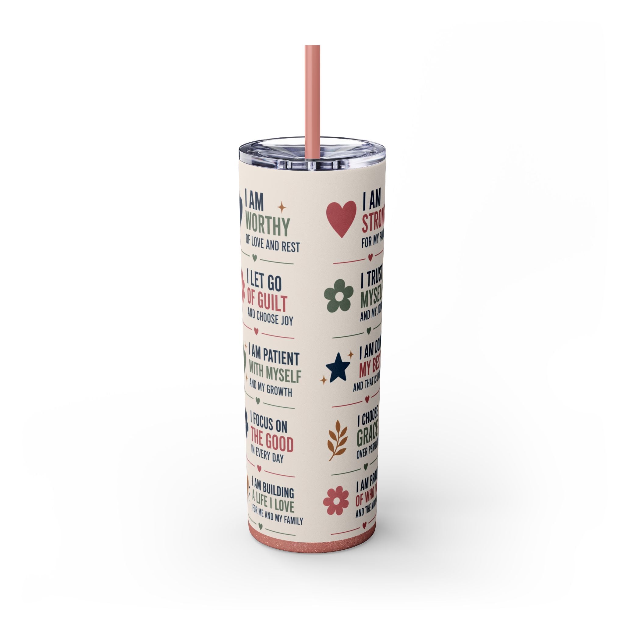 Mom Daily Affirmations Tumbler 20oz | Motivational Gift for Moms | Self Love Cup | Insulated Stainless Steel Travel Mug