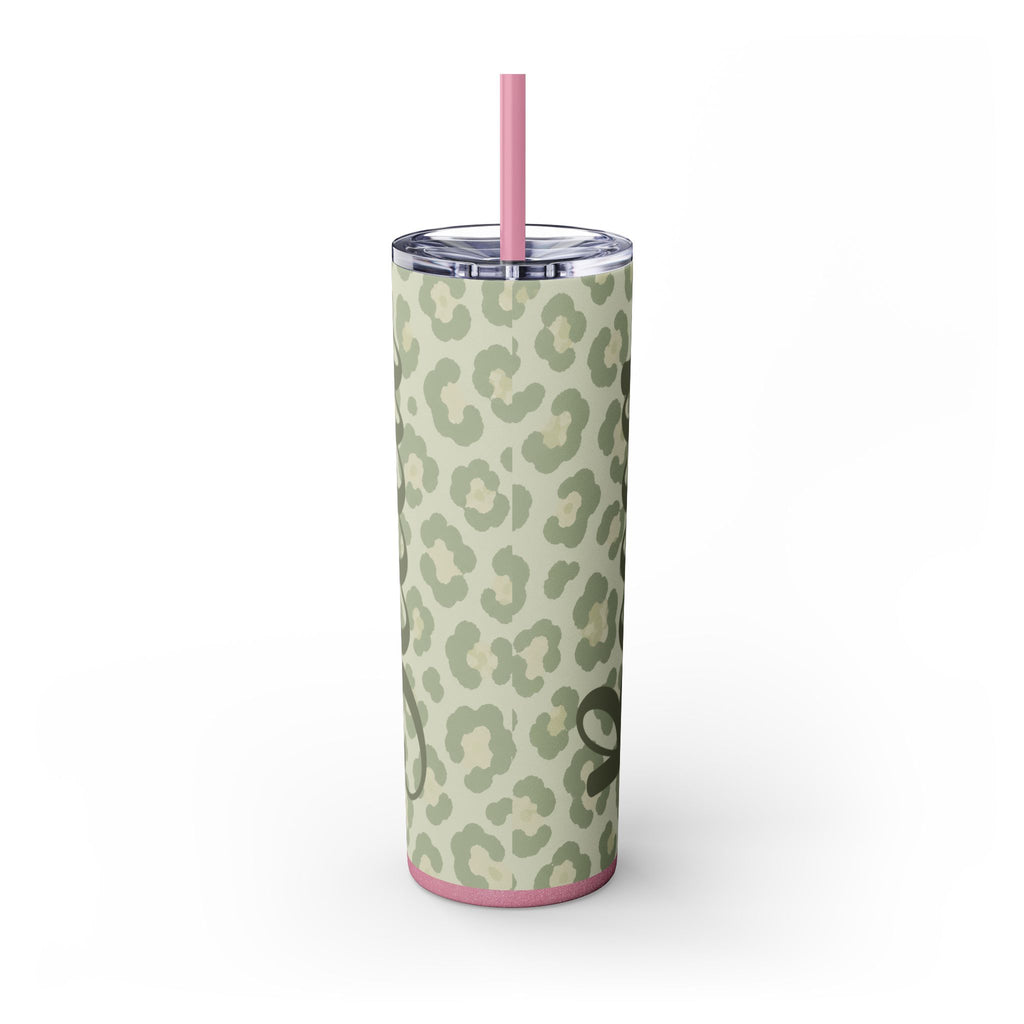 Custom Name Leopard Print Tumbler | Personalized 20oz Stainless Steel Skinny Tumbler with Straw | Trendy Aesthetic Gift for Her