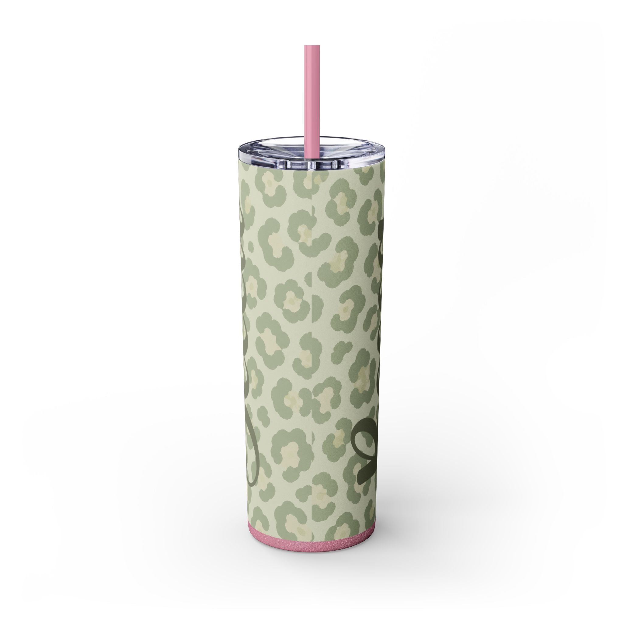Custom Name Leopard Print Tumbler | Personalized 20oz Stainless Steel Skinny Tumbler with Straw | Trendy Aesthetic Gift for Her