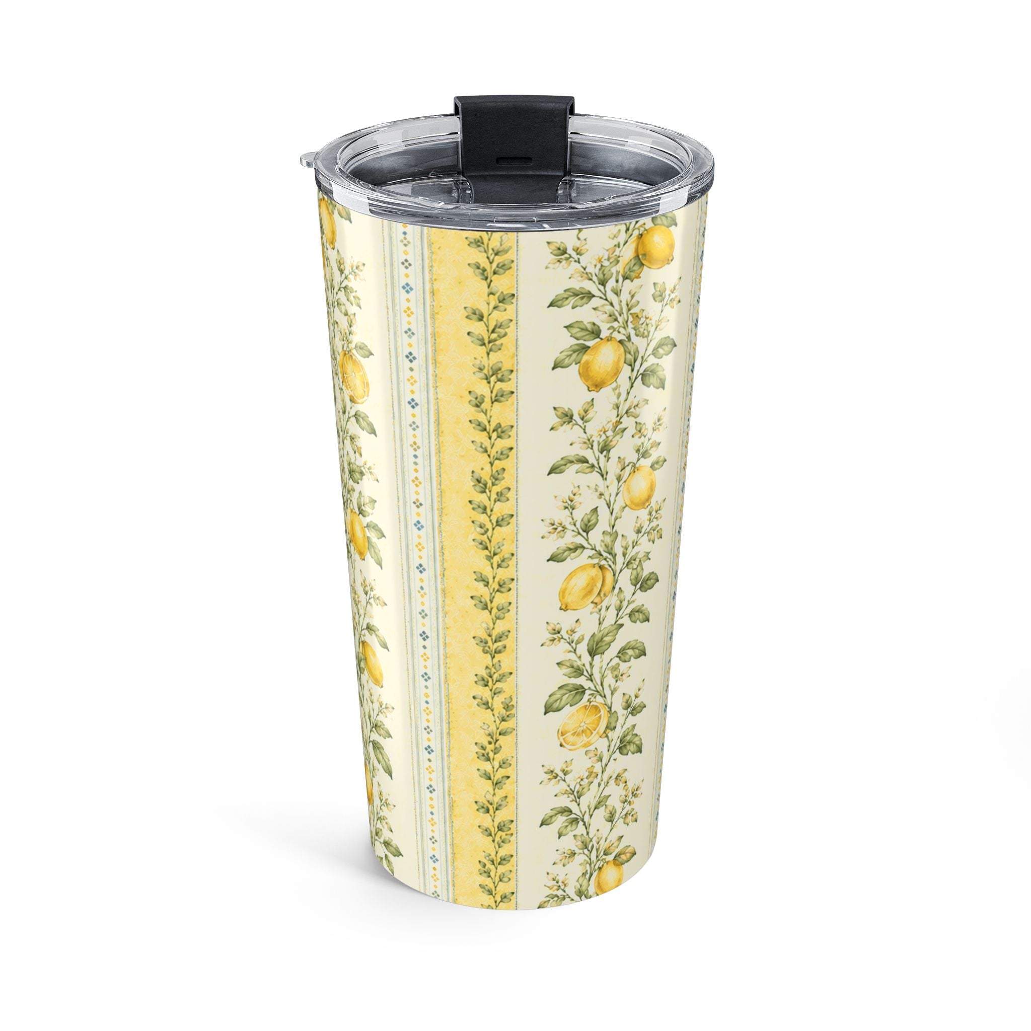 Vintage Lemon Floral 20oz Tumbler with Lid | Cottagecore Stainless Steel Travel Cup | Aesthetic Lemon Drink Tumbler | Gift for Women | Citrus Floral Travel Mug