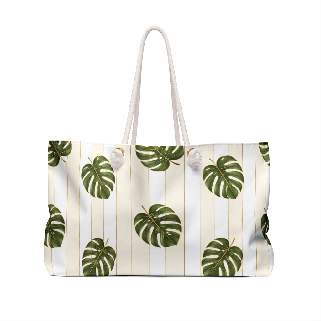 Tropical Monstera Weekender Bag | Large Beach Tote with Rope Handles | Coastal Travel Bag for Vacation | Pool & Weekend Getaways