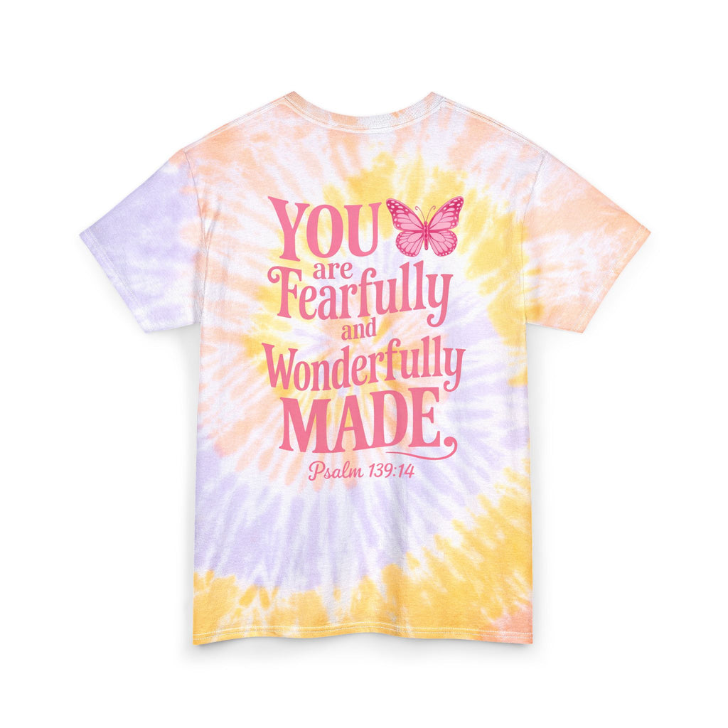 Faith-Inspired Tie-Dye T-Shirt | Fearfully & Wonderfully Made | Soft Cotton Graphic Tee for Women | Tie-Dye Tee
