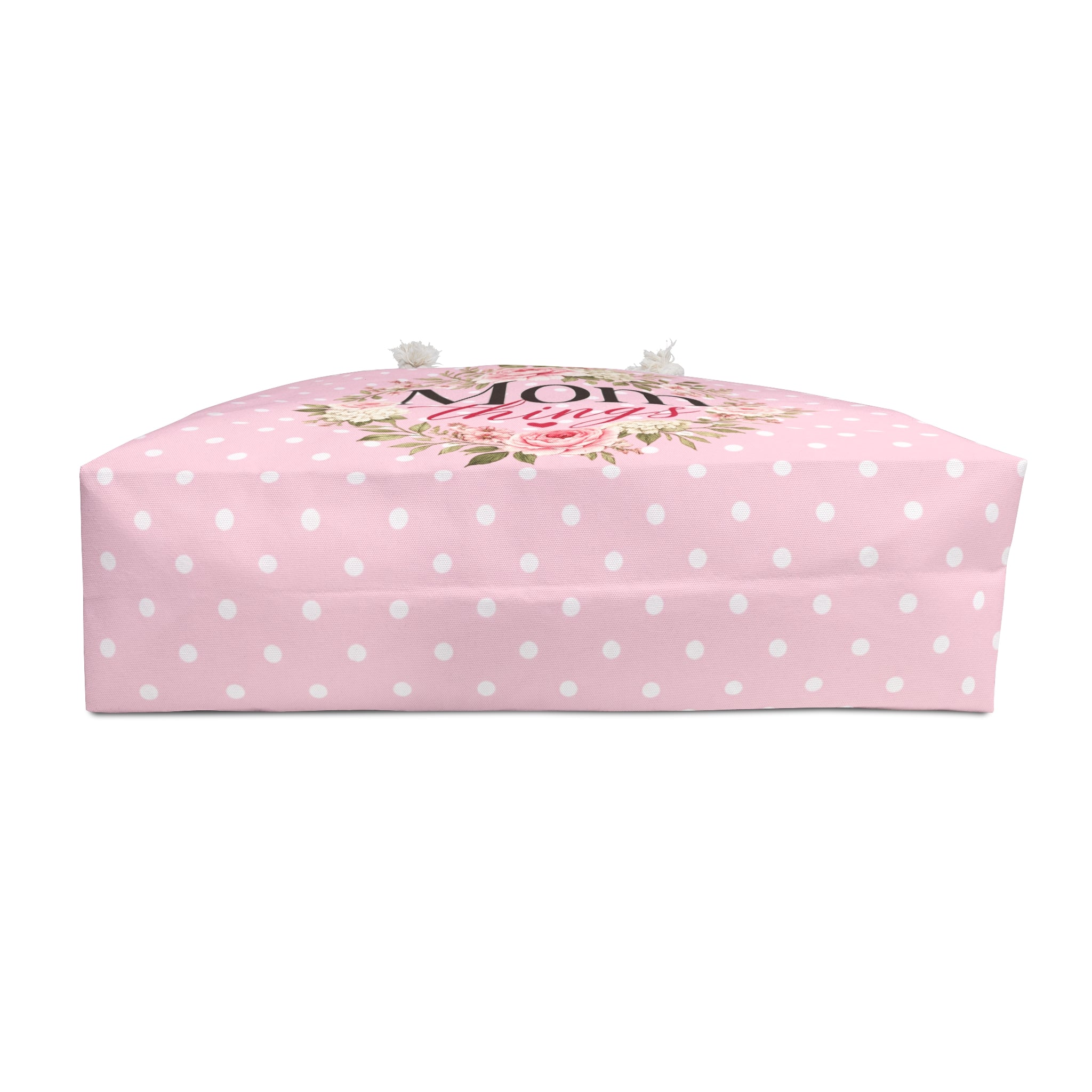 Mom Things Floral Weekender Bag | Pink Polka Dot Travel Tote for Moms | Large Overnight & Baby Essentials Bag | Pink Floral Tote for Mother’s Day Gift