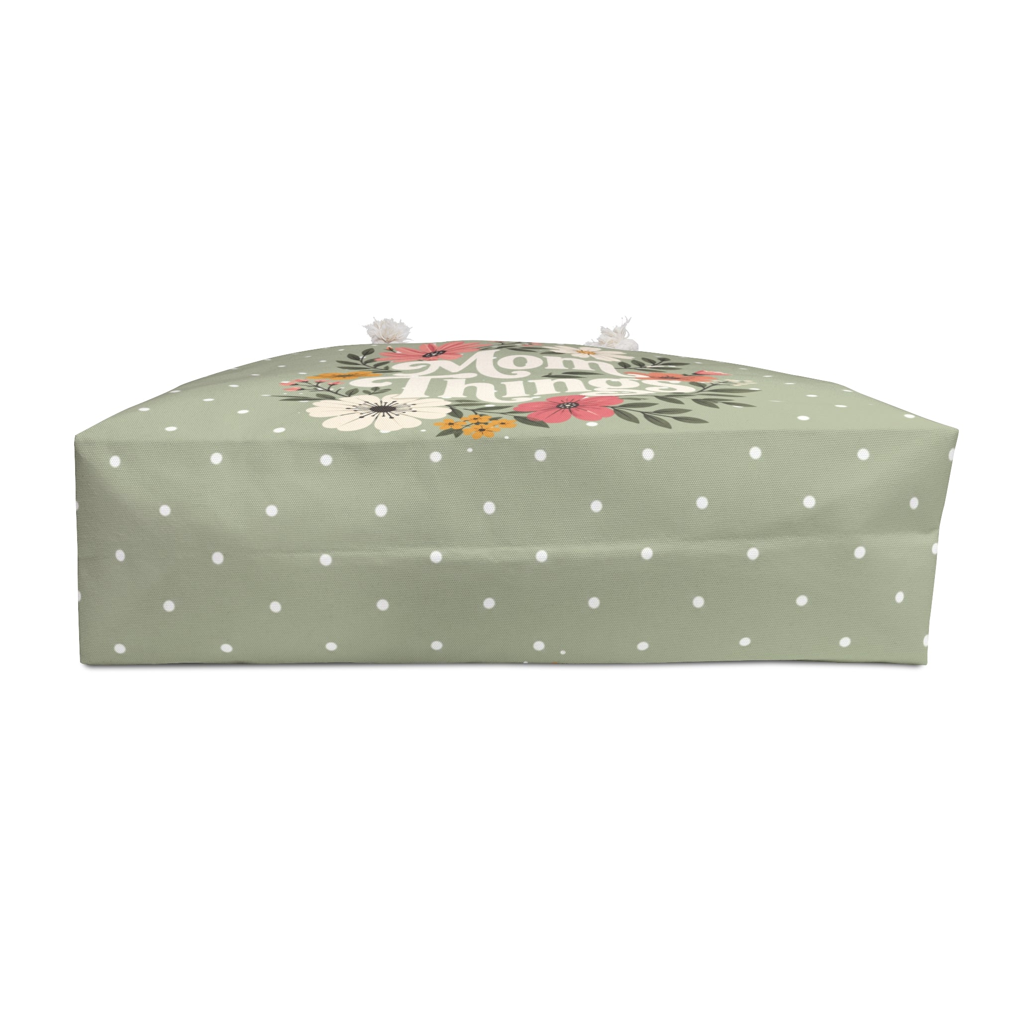 Mom Things Weekender Bag | Stylish & Spacious Travel Tote for Moms | Sage Polka Dot Floral Tote Bag | Mom Floral Weekender Bag | Travel Tote for Moms