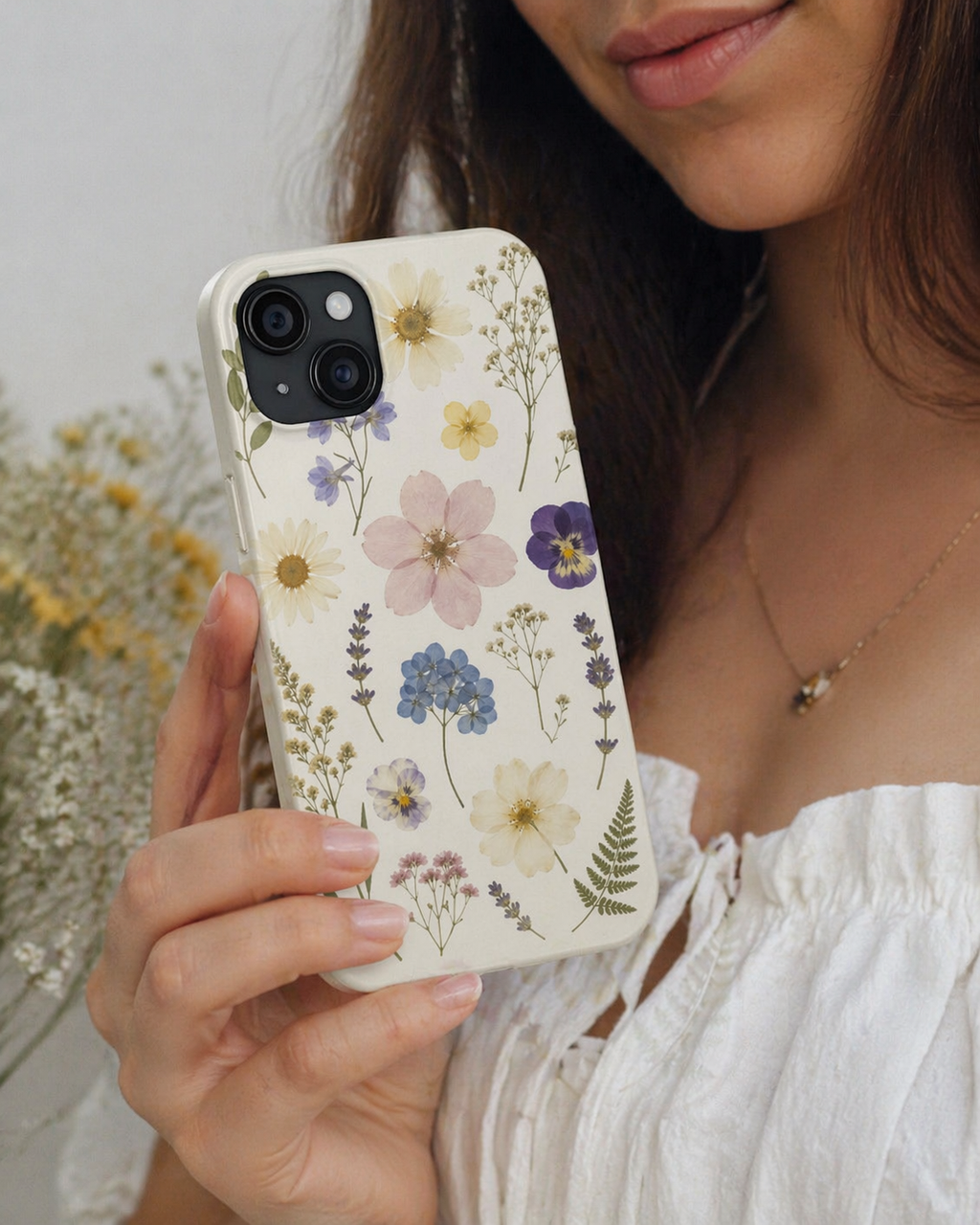 Pressed Flower Botanical Phone Case | Coquette Aesthetic Samsung Cover | Floral Glossy Case for iPhone & Samsung