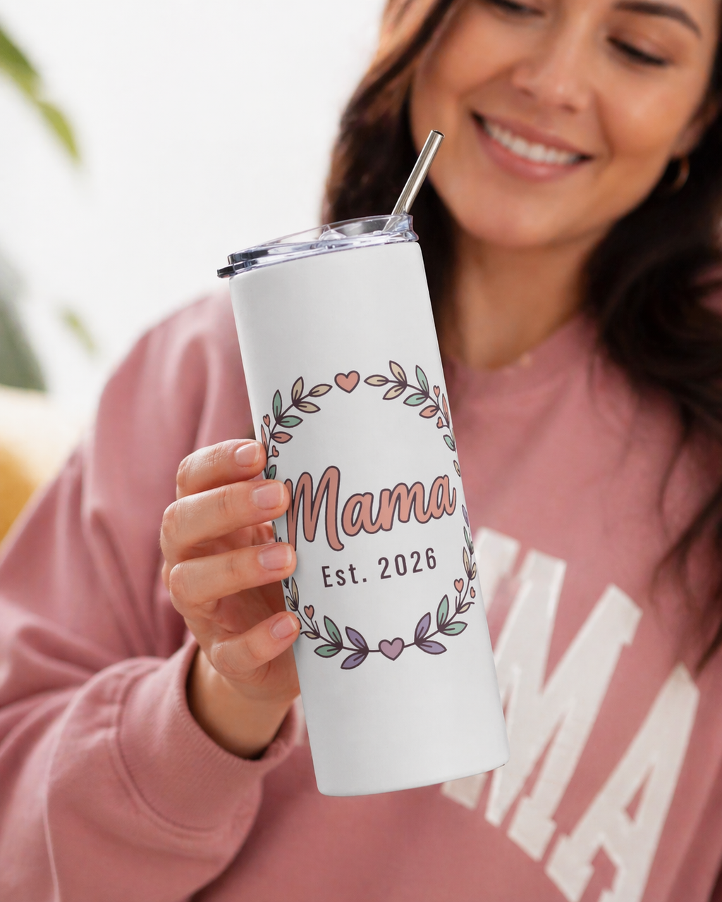 Mama Est. 2026 20oz Stainless Steel Tumbler — Floral Wreath Mom Gift