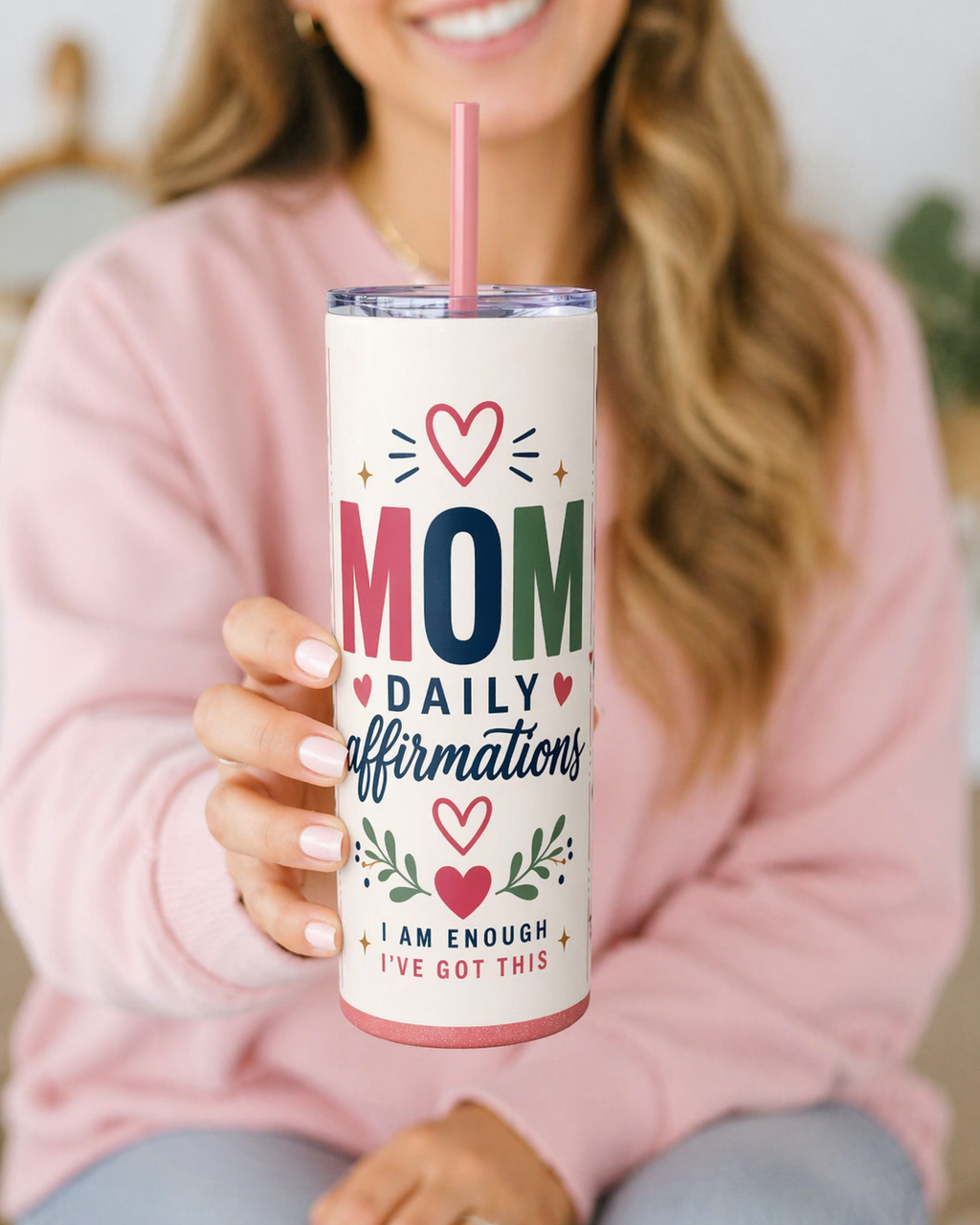 Mom Daily Affirmations Tumbler 20oz | Motivational Gift for Moms | Self Love Cup | Insulated Stainless Steel Travel Mug