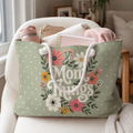 Mom Things Weekender Bag | Stylish & Spacious Travel Tote for Moms | Sage Polka Dot Floral Tote Bag | Mom Floral Weekender Bag | Travel Tote for Moms