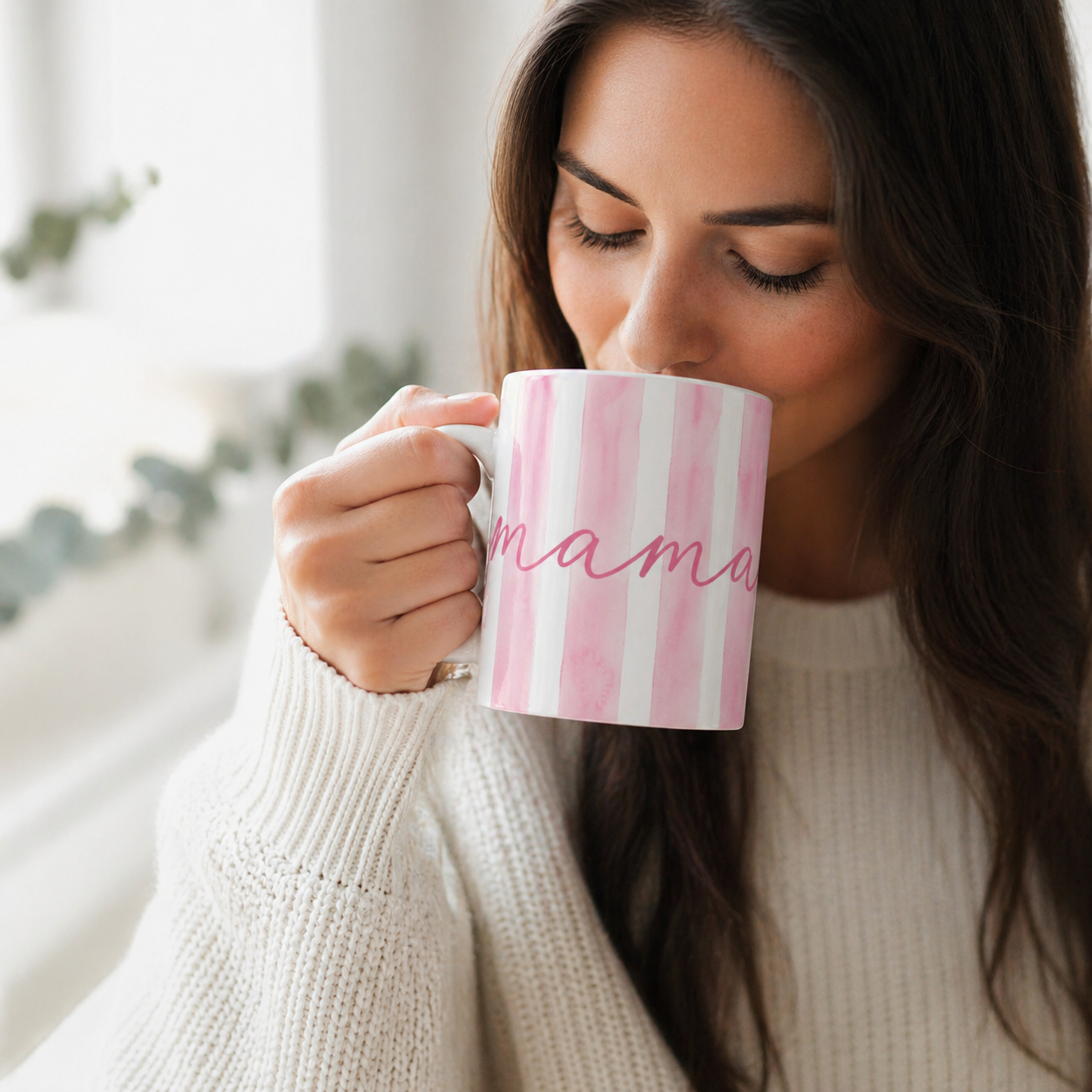 Pink Mama Mug | Cute Watercolor Striped Coffee Cup for Mom | 11oz & 15oz Gift Coffee Mug| Mother’s Day Mug