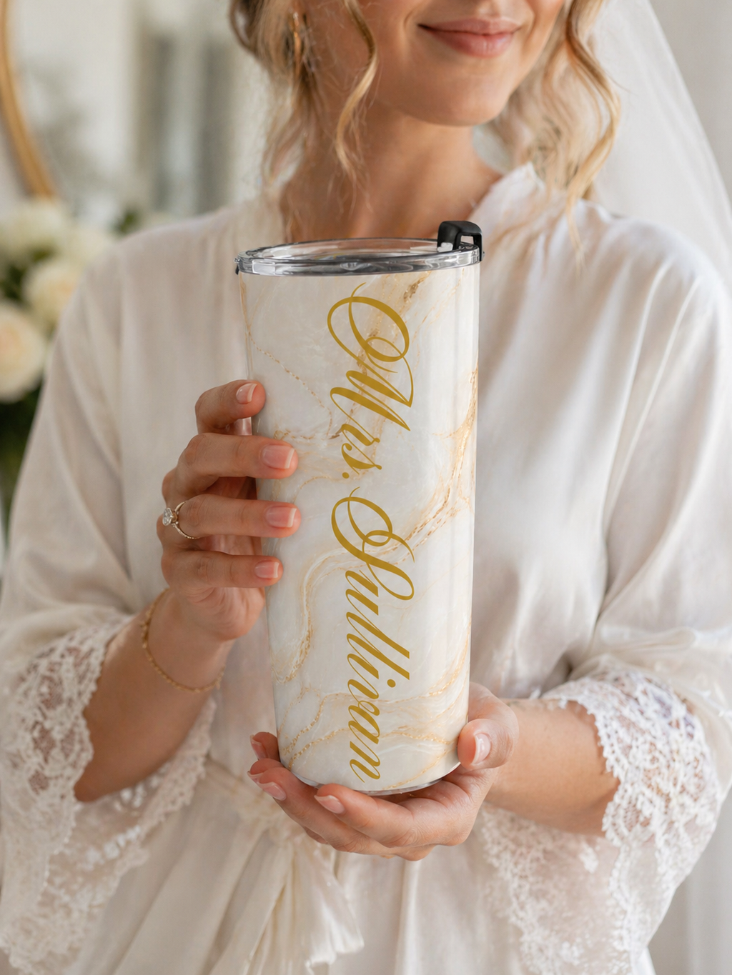 Personalized Bride Tumbler | Custom Mrs Name Marble Cup | Bridal Shower Gift | Wedding Gift for Bride| Future Mrs Tumbler | Insulated Travel Cup