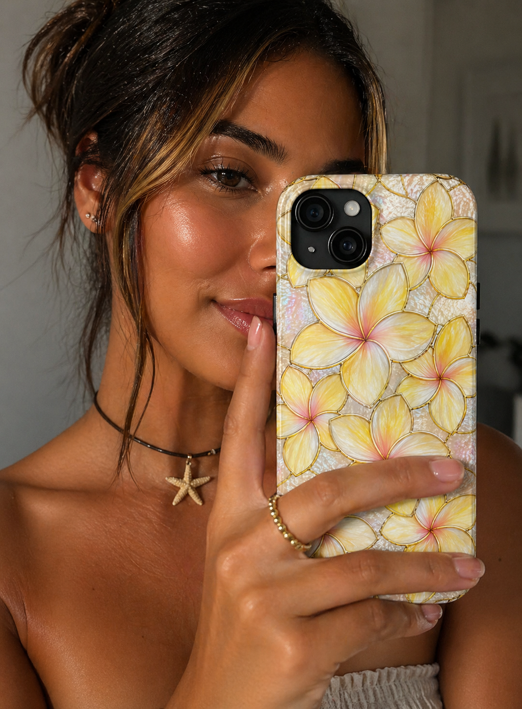 Luxury Plumeria Phone Case | Yellow & Pink Stained Glass Samsung Cover | Glossy Protective Case for iPhone & Samsung | Tough Phone Case | Tropical Floral Protective Cover