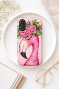 Pink Flamingo Mosaic Phone Case | Tropical Miami Vibes Floral Tough Case for iPhone | Pink Floral Tough Phone Case | Durable Mosaic iPhone Case