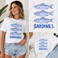 Vintage Sardines Graphic T-Shirt | Coastal Summer Tee | Blue Fish Graphic Shirt | Beach Aesthetic Unisex Jersey Tee | Nautical Seafood Lover Gift