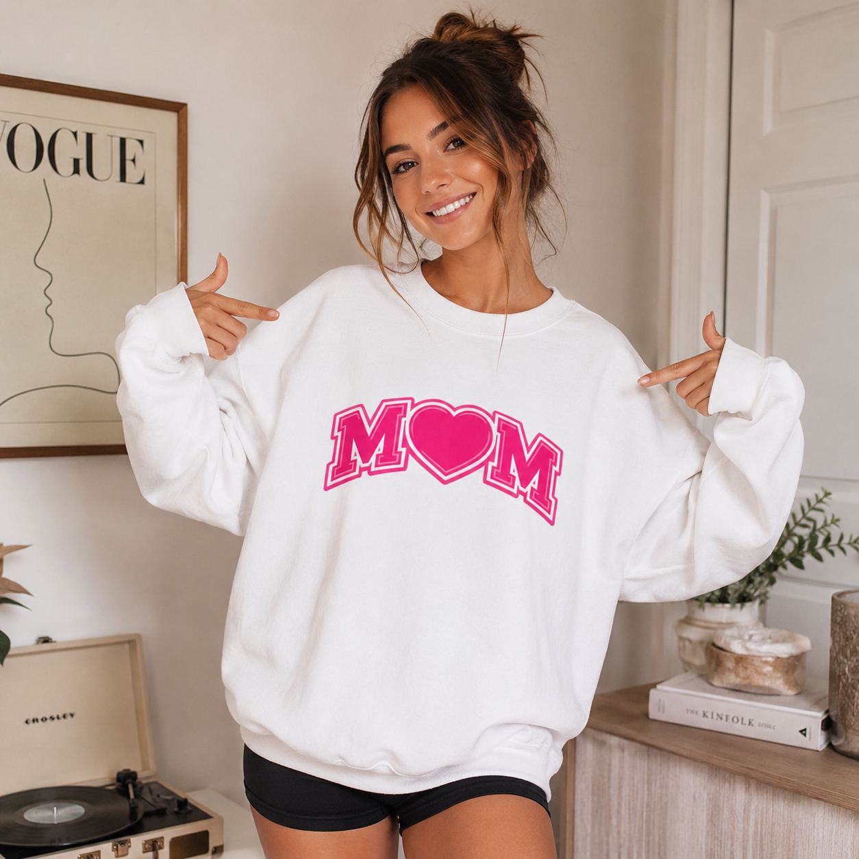 Pink MOM Heart Sweatshirt |  Mom Crewneck | Trendy Mother's Day Sweatshirt | Cute Pink Graphic Pullover | Gift for Mom