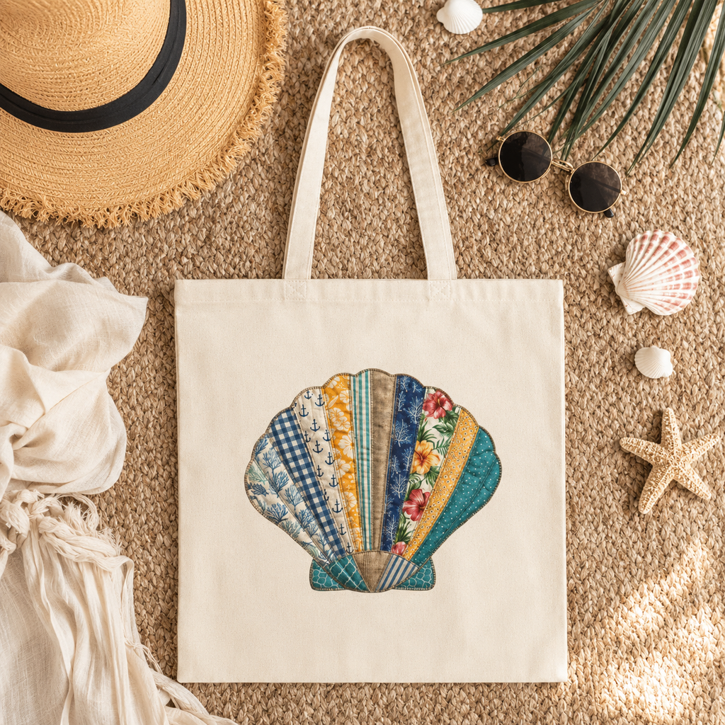 Seashell Canvas Tote Bag | Coastal Beach Tote | Nautical Shoulder Bag | Summer Shopper | Reusable Eco-Friendly Gift for Beach Lovers