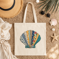 Seashell Canvas Tote Bag | Coastal Beach Tote | Nautical Shoulder Bag | Summer Shopper | Reusable Eco-Friendly Gift for Beach Lovers