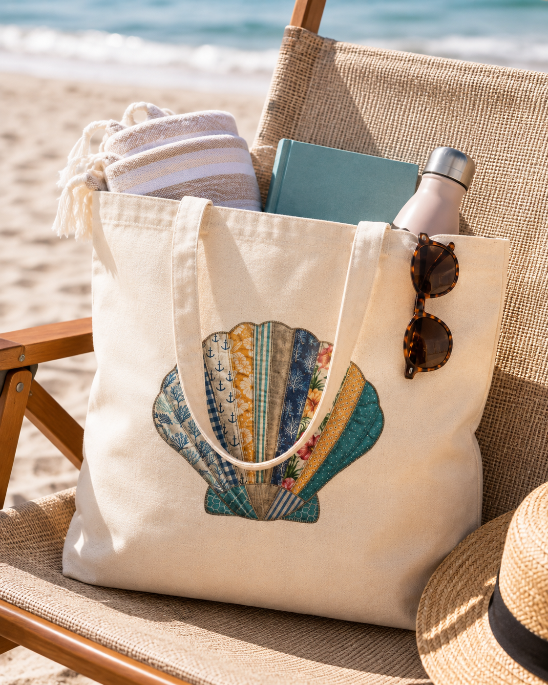 Seashell Canvas Tote Bag | Coastal Beach Tote | Nautical Shoulder Bag | Summer Shopper | Reusable Eco-Friendly Gift for Beach Lovers