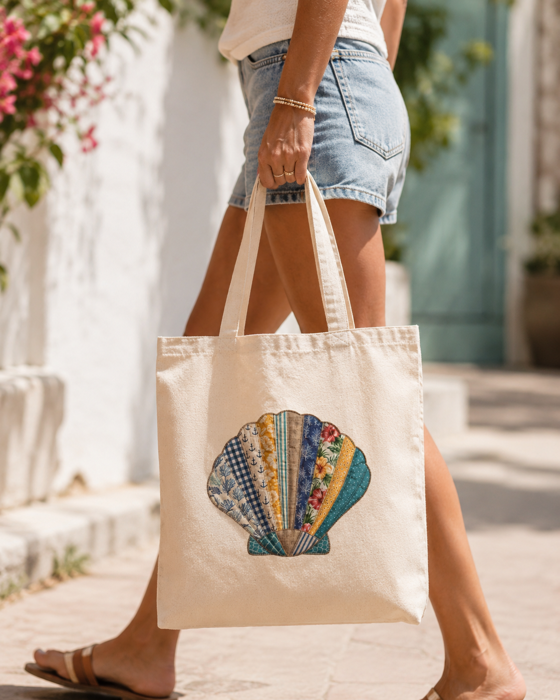Seashell Canvas Tote Bag | Coastal Beach Tote | Nautical Shoulder Bag | Summer Shopper | Reusable Eco-Friendly Gift for Beach Lovers