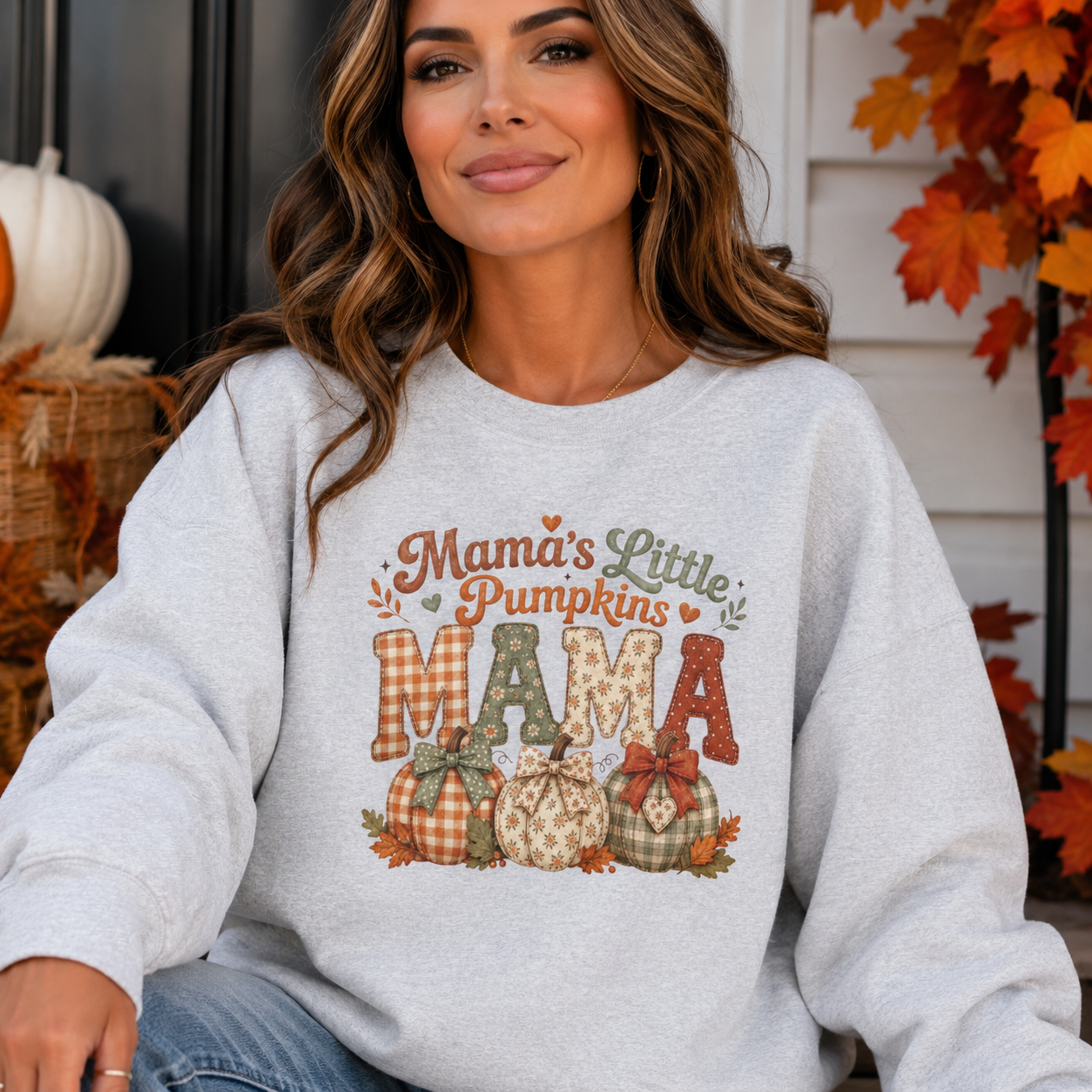 Mama’s Little Pumpkins Sweatshirt – Fall Mama Crewneck, Cute Pumpkin Mom Sweatshirt, Cozy Autumn Mom Gift, Thanksgiving Mama Pullover