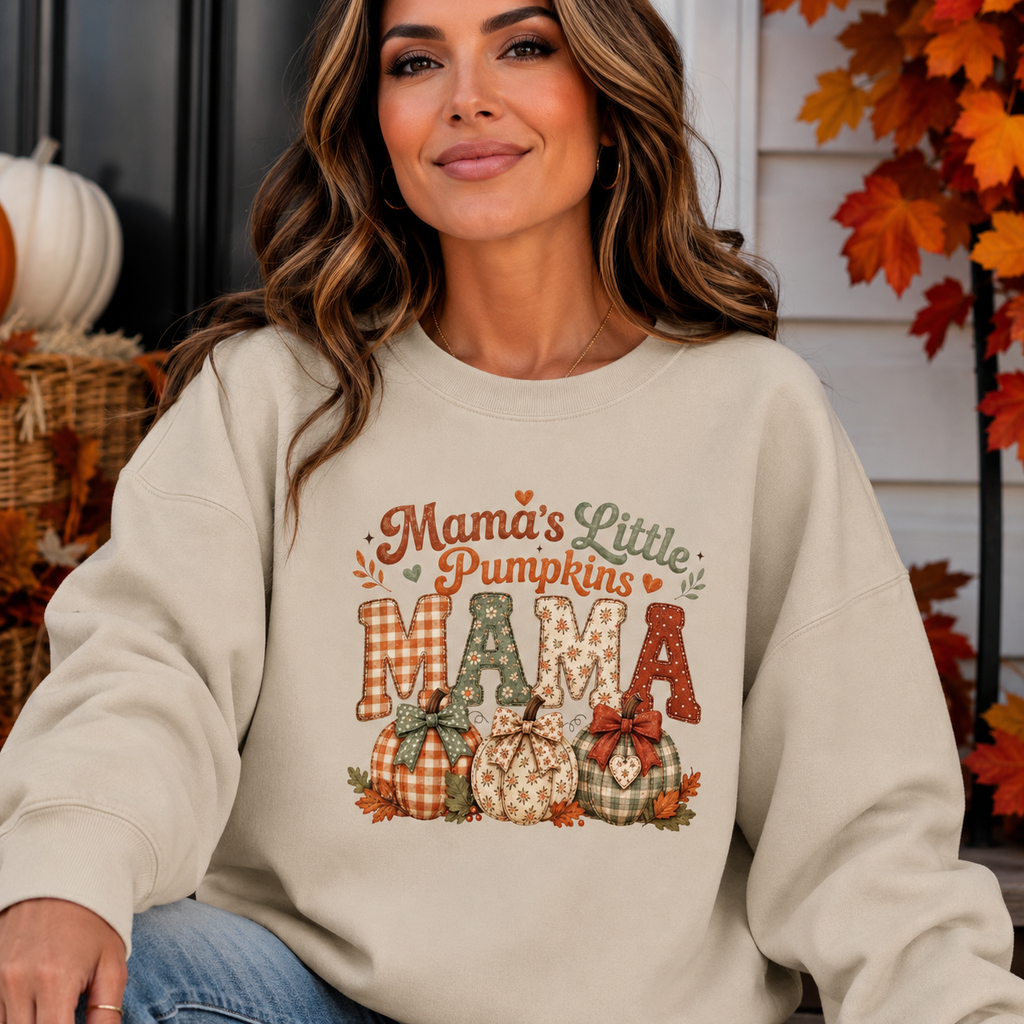 Mama’s Little Pumpkins Sweatshirt – Fall Mama Crewneck, Cute Pumpkin Mom Sweatshirt, Cozy Autumn Mom Gift, Thanksgiving Mama Pullover