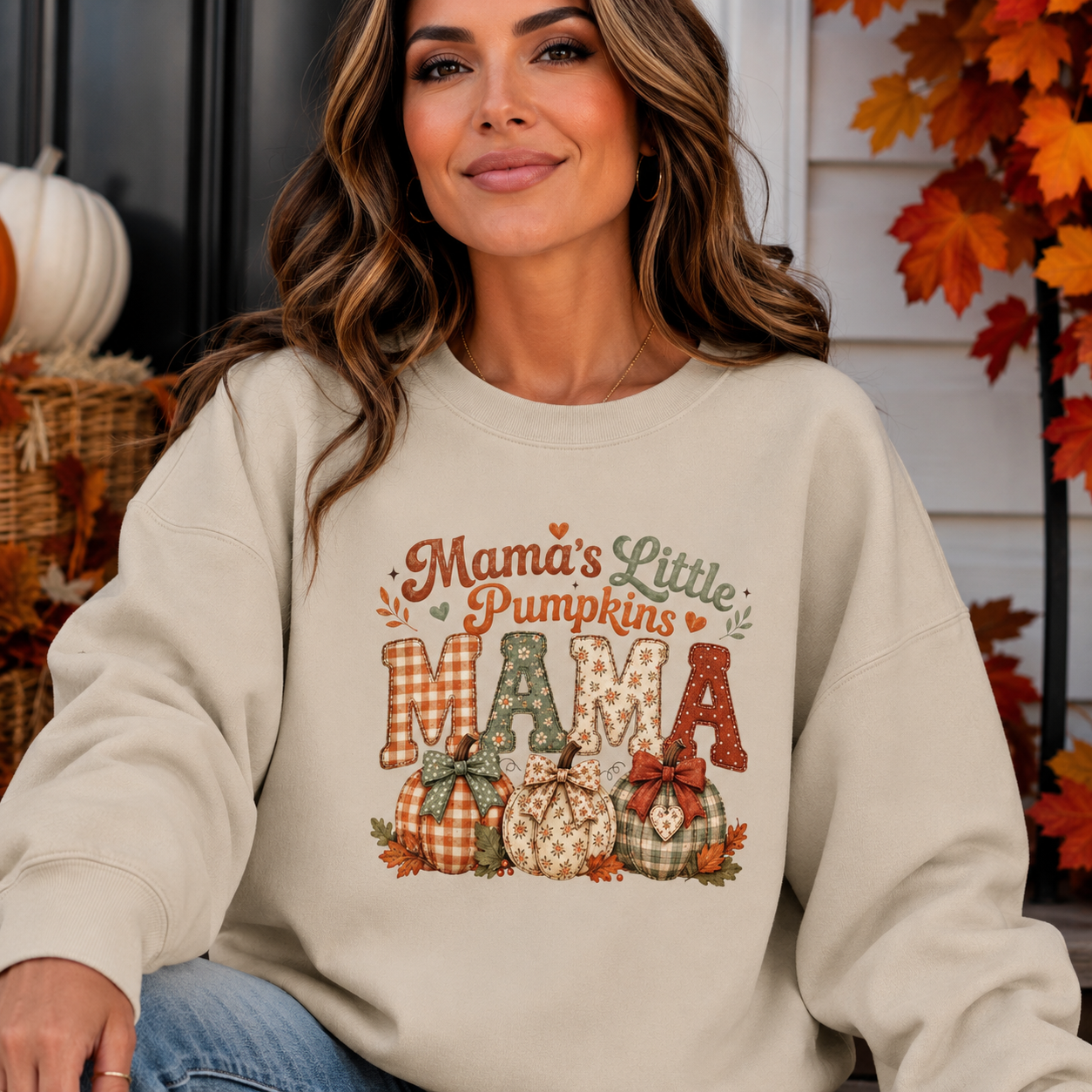 Mama’s Little Pumpkins Sweatshirt – Fall Mama Crewneck, Cute Pumpkin Mom Sweatshirt, Cozy Autumn Mom Gift, Thanksgiving Mama Pullover
