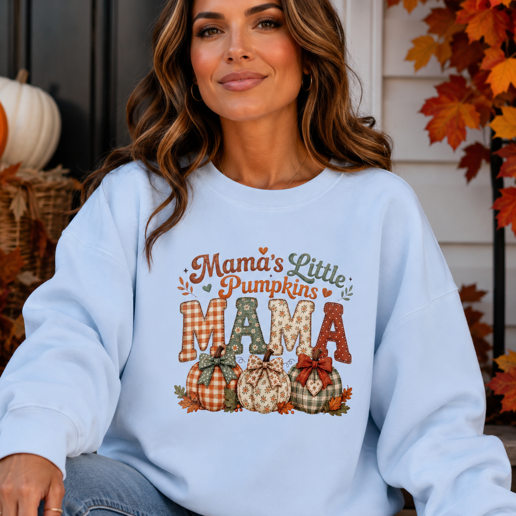 Mama’s Little Pumpkins Sweatshirt – Fall Mama Crewneck, Cute Pumpkin Mom Sweatshirt, Cozy Autumn Mom Gift, Thanksgiving Mama Pullover