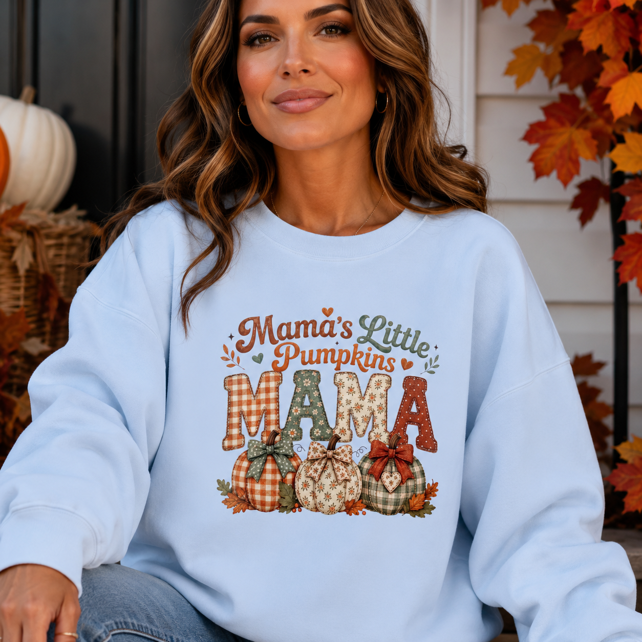 Mama’s Little Pumpkins Sweatshirt – Fall Mama Crewneck, Cute Pumpkin Mom Sweatshirt, Cozy Autumn Mom Gift, Thanksgiving Mama Pullover