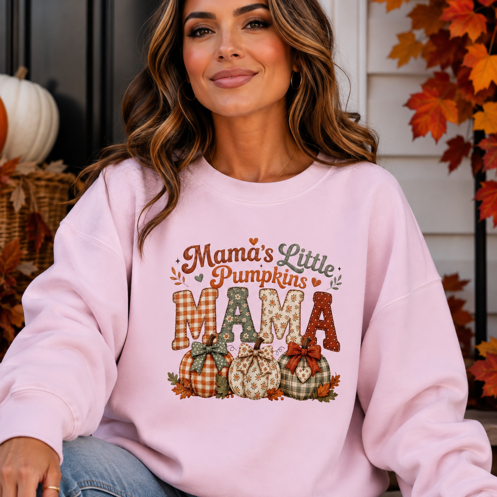 Mama’s Little Pumpkins Sweatshirt – Fall Mama Crewneck, Cute Pumpkin Mom Sweatshirt, Cozy Autumn Mom Gift, Thanksgiving Mama Pullover