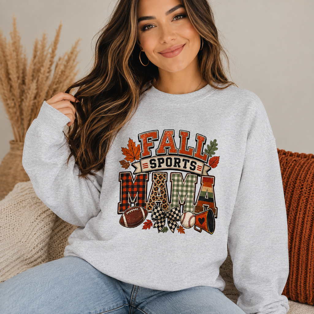 Fall Sports Mama Sweatshirt – Cozy Football & Baseball Mom Crewneck, Vintage Fall Game Day Sweatshirt, Sports Mom Gift