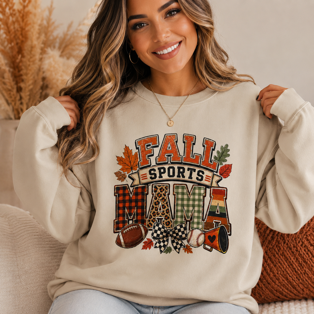 Fall Sports Mama Sweatshirt – Cozy Football & Baseball Mom Crewneck, Vintage Fall Game Day Sweatshirt, Sports Mom Gift