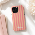 Personalized Pink & Peach Striped Phone Case | Custom Name iPhone & Samsung Case | Cute Preppy Aesthetic Protective Cover