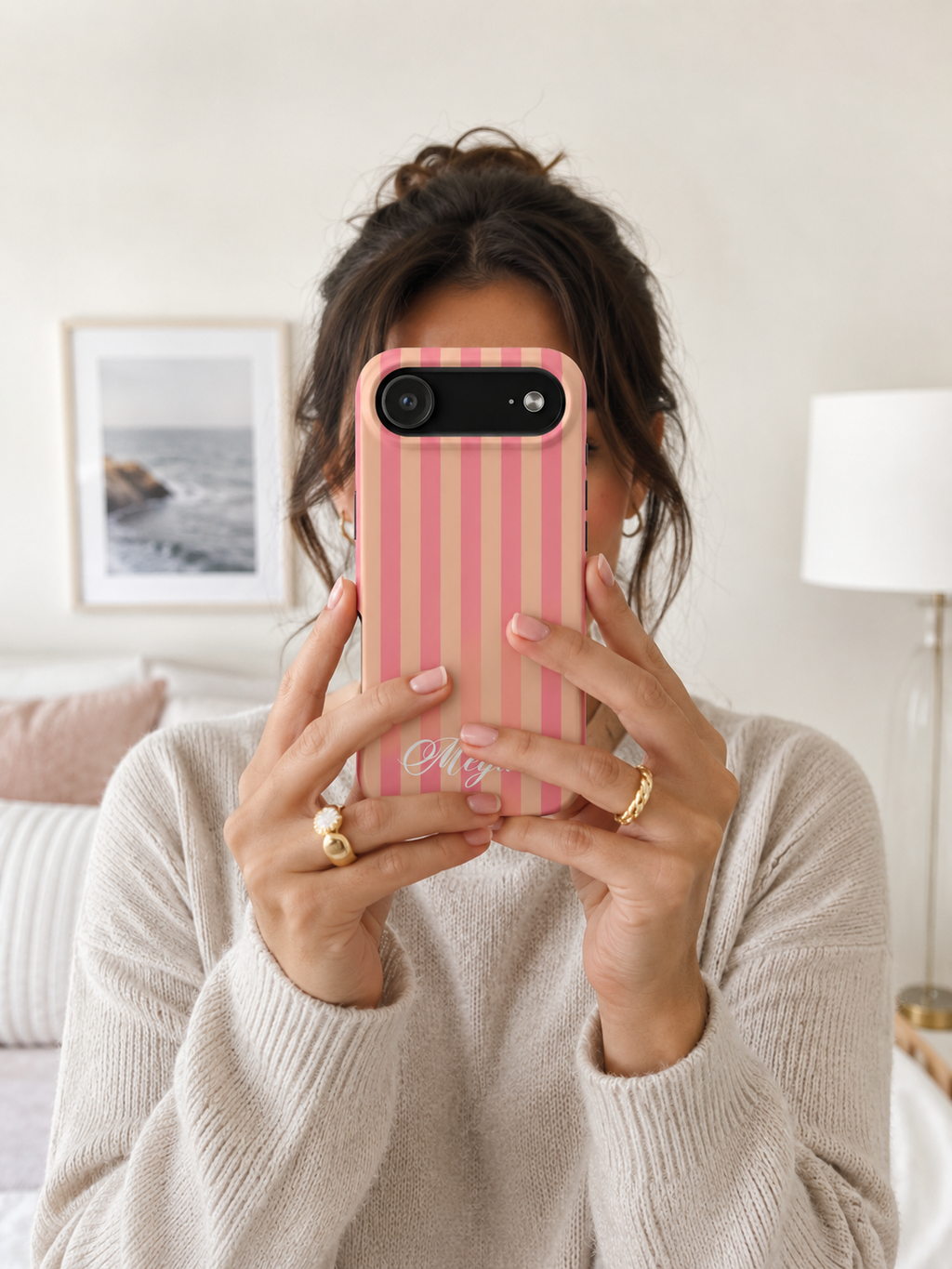 Personalized Pink & Peach Striped Phone Case | Custom Name iPhone & Samsung Case | Cute Preppy Aesthetic Protective Cover