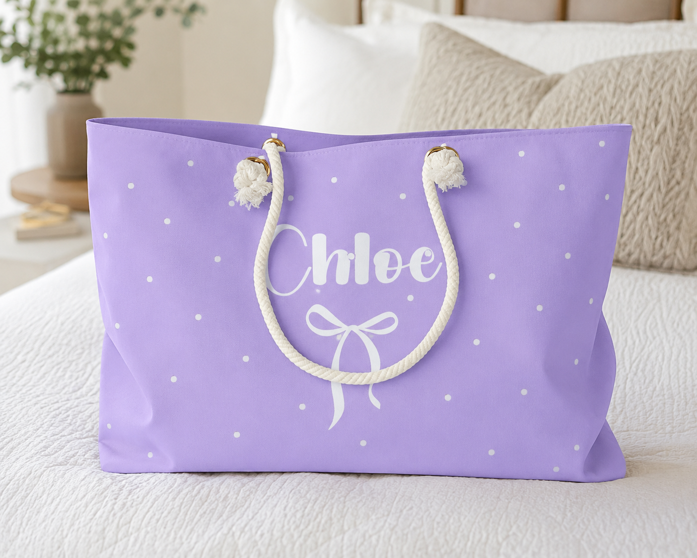Personalized Lavender Weekender Bag with Name | Coquette Travel Tote | Custom Overnight Bag | Dance, Gym & Weekend Gift for Girls and Women