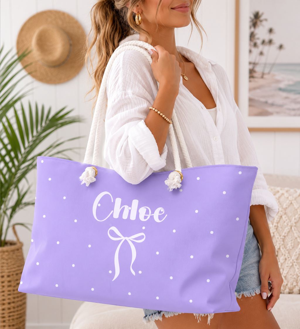 Personalized Lavender Weekender Bag with Name | Coquette Travel Tote | Custom Overnight Bag | Dance, Gym & Weekend Gift for Girls and Women
