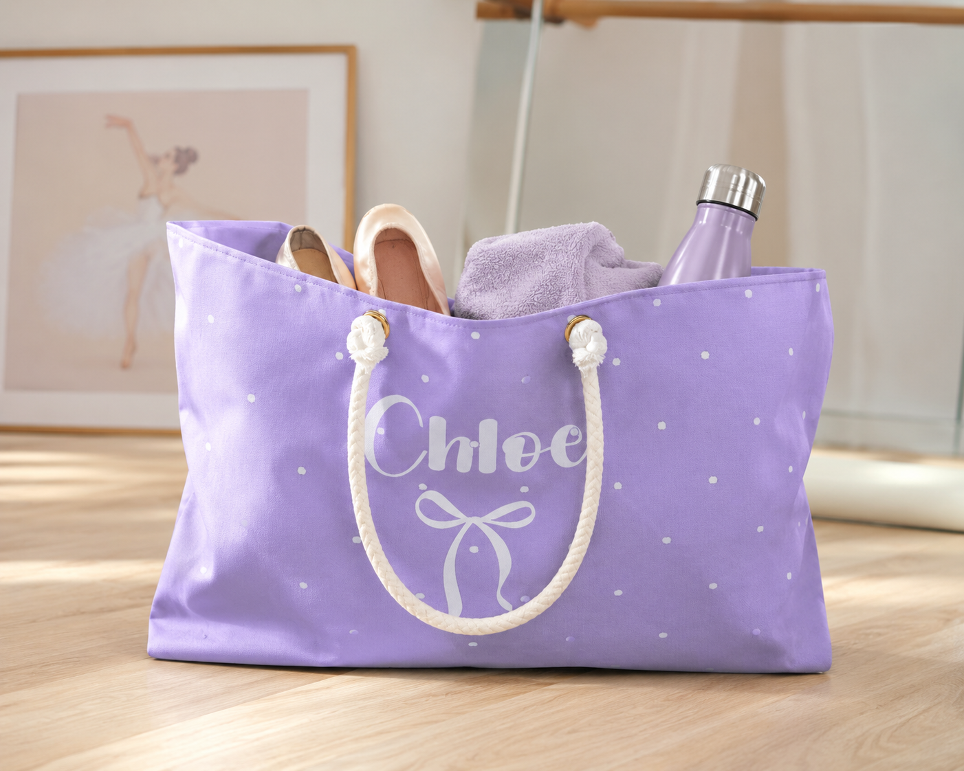 Personalized Lavender Weekender Bag with Name | Coquette Travel Tote | Custom Overnight Bag | Dance, Gym & Weekend Gift for Girls and Women