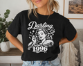 Darling Since 1996 Vintage Pin-Up Graphic T-Shirt | Retro Women's Jersey Tee | Birthday Gift for Women Born in 1996 | Classic Old Hollywood Graphic Shirt