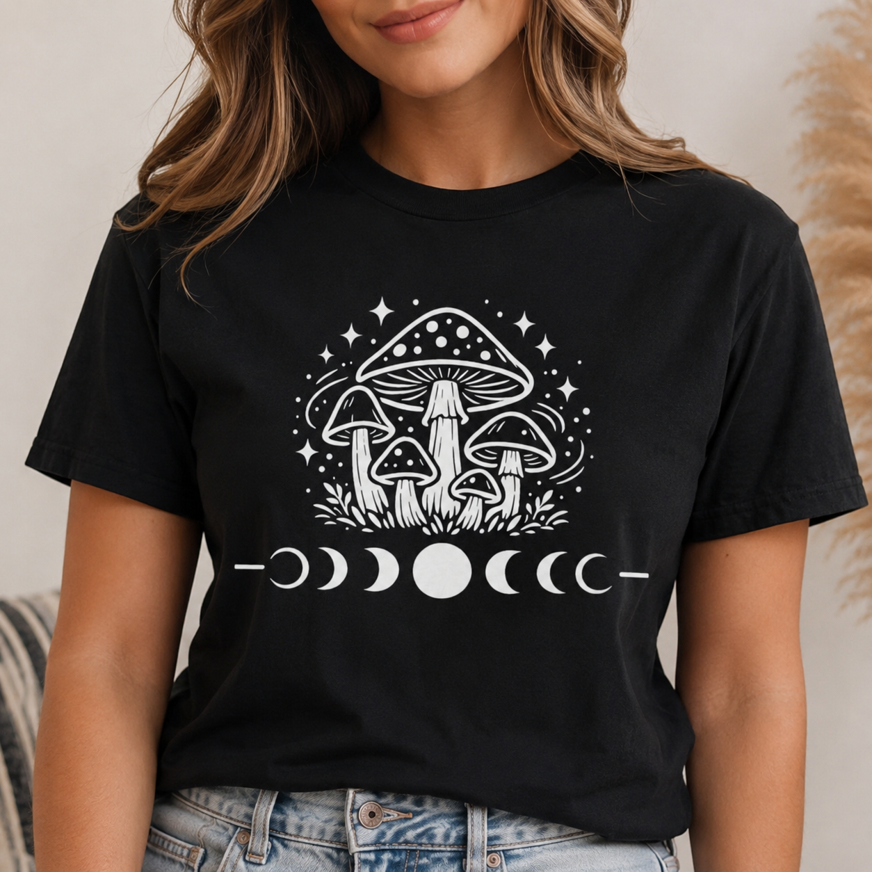 Mystical Mushroom Moon Phases T-Shirt | Boho Cottagecore Graphic Tee | Witchy Nature Shirt | Forest Aesthetic Unisex Jersey Tee | Gift for Her