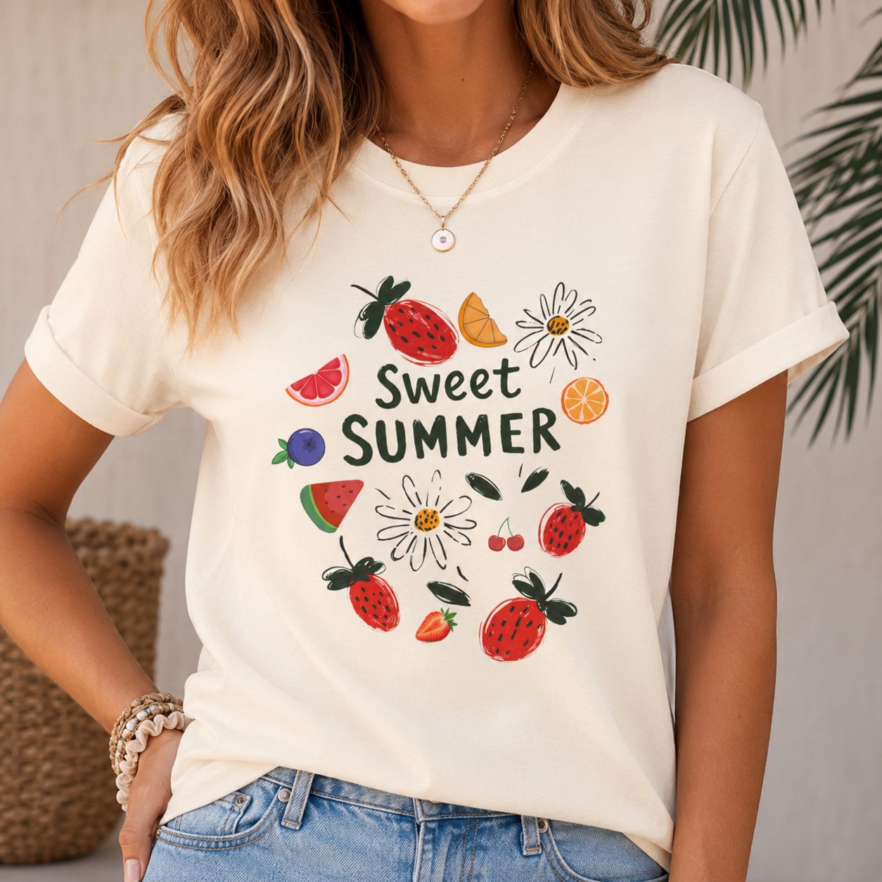 Sweet Summer Graphic Tee | Cute Strawberry & Fruit T-Shirt | Women's Summer Jersey Shirt | Soft Casual Vacation Outfit | Berry Lover Gift